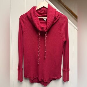 Sundance Red Waffle-Knit Cabin Core Cowl Neck Thermal Top Size Small